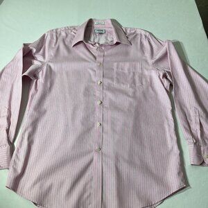 Express Mens Pink Striped Non-Iron Classic Fit Dress Shirt M 15-15.5 100% Cotton